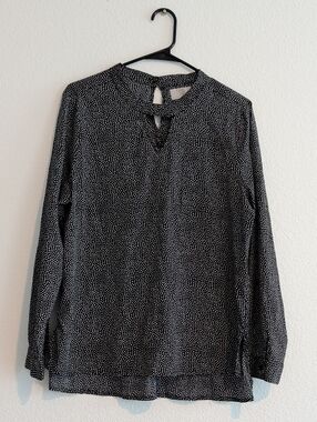 Black Dot-Print Long-Sleeve Blouse
